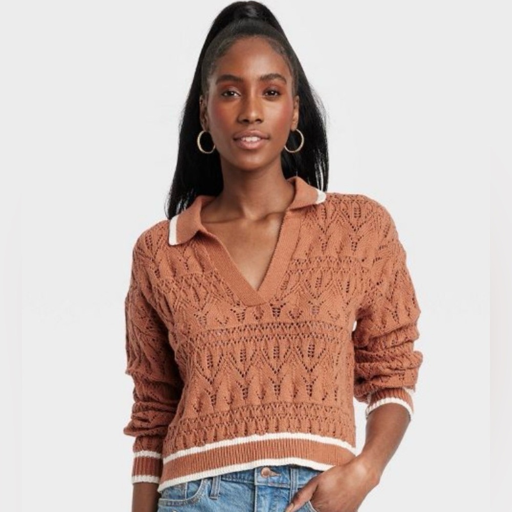 Universal Thread |Open Knit |Collared | Burnt Orange | Cotton| Sweater |Size XL